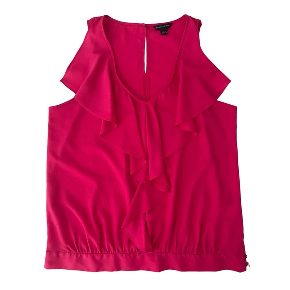 BANANA REPUBLIC SLEEVELESS BLOUSE. FUCHSIA. RUFFLES.GOLD BUTTON DETAIL. Size L - Picture 9 of 16